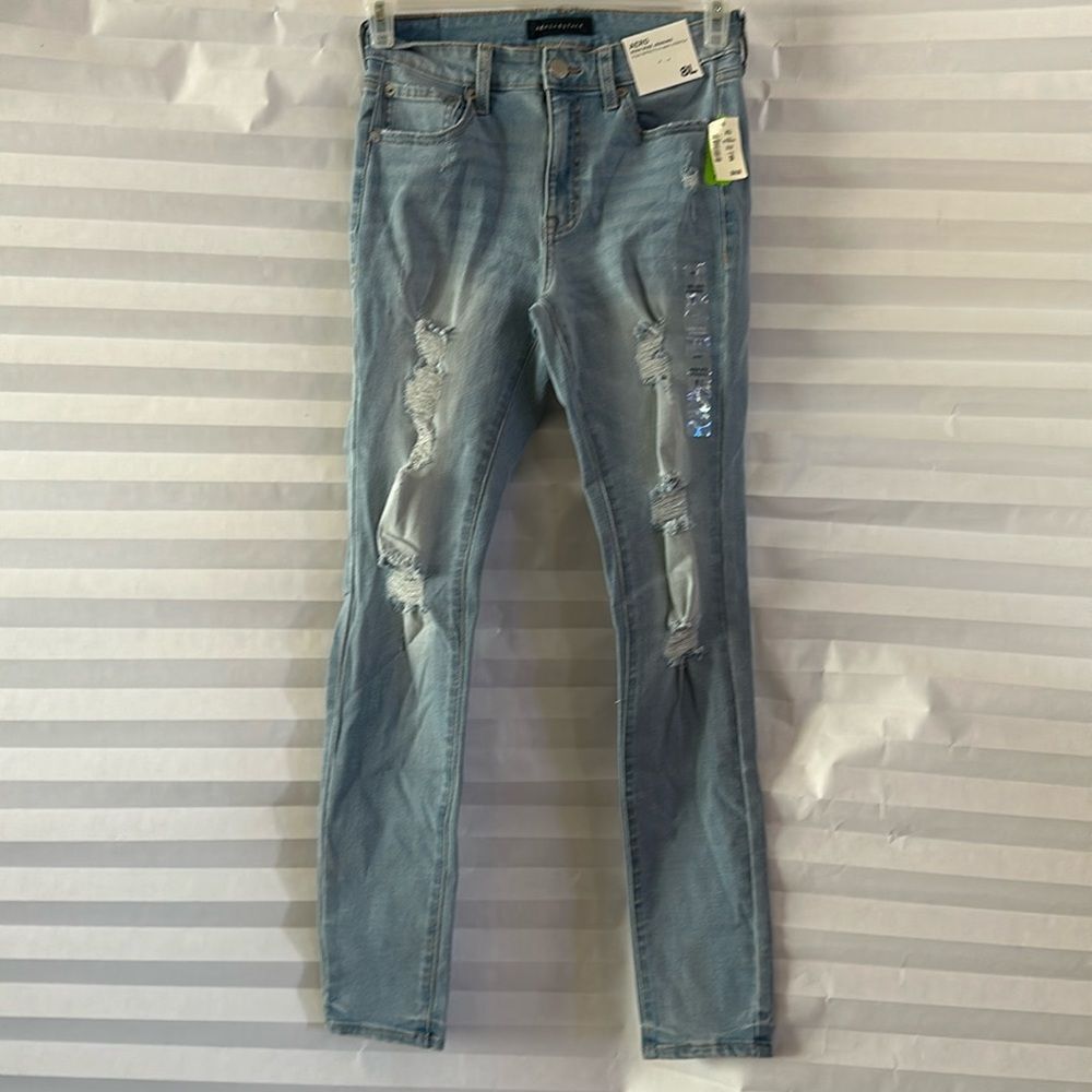 Aeropostale Size 8 Long High Rise Distressed Jeggings Light Blue Denim Girl's